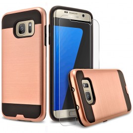 Samsung Galaxy S7 Edge Case, 2-Piece Style Hybrid Shockproof Hard Case Cover with [Premium Screen Protector] Hybird Shockproof And Circlemalls Stylus Pen (Rose Gold)